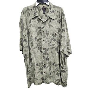 Red Macaw Mens Hawaiian Shirt Size 2XL Gray Floral Short Sleeve Button Front
